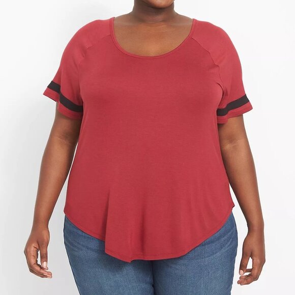 Lane Bryant Raglan Tee 3X Curved Hem TShirt Top Super Soft Knit Maroon 22 24 NEW - Picture 1 of 9